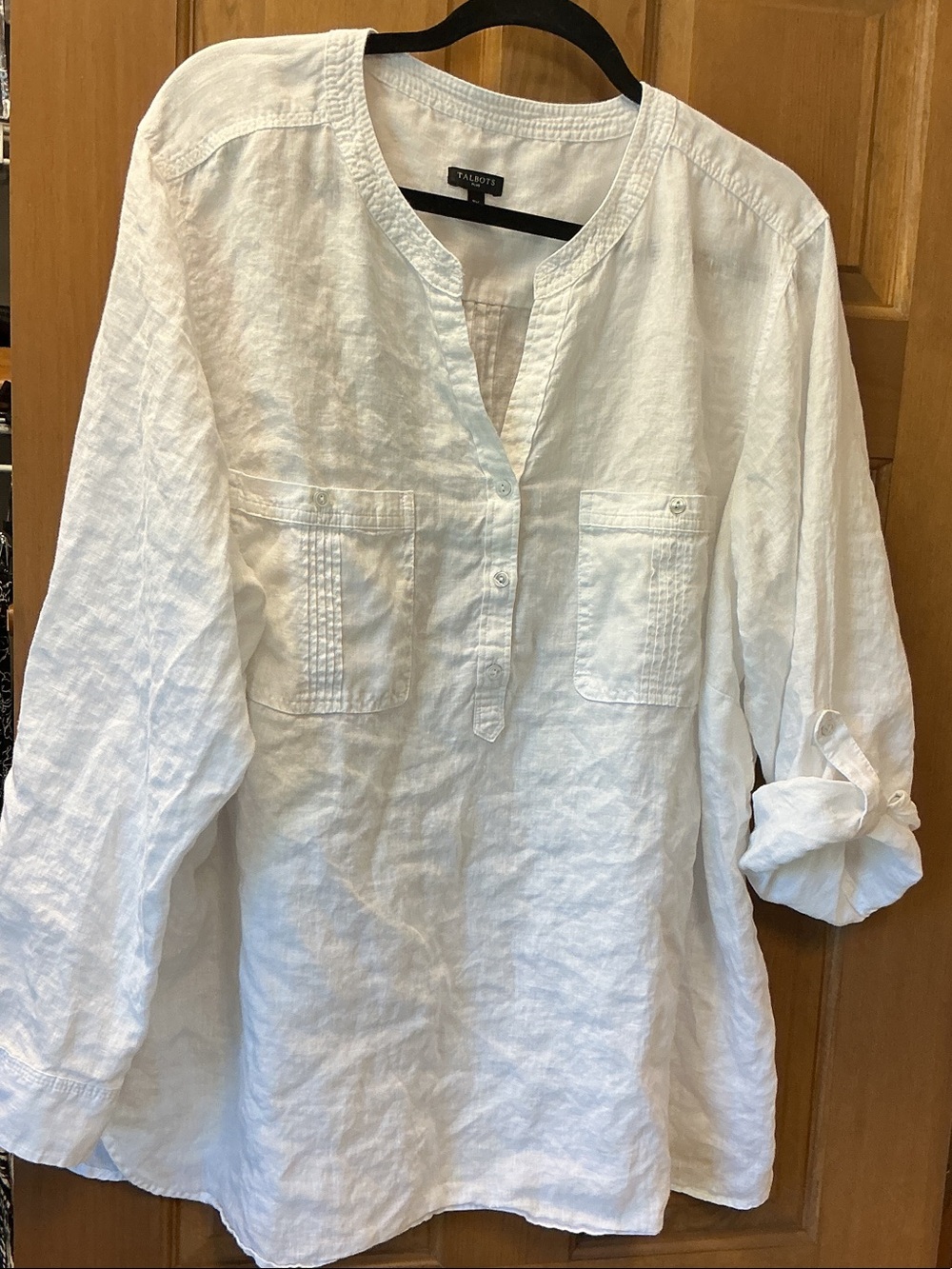 Talbots White Linen Henley Tunic with Patch Pockets. Size 3X